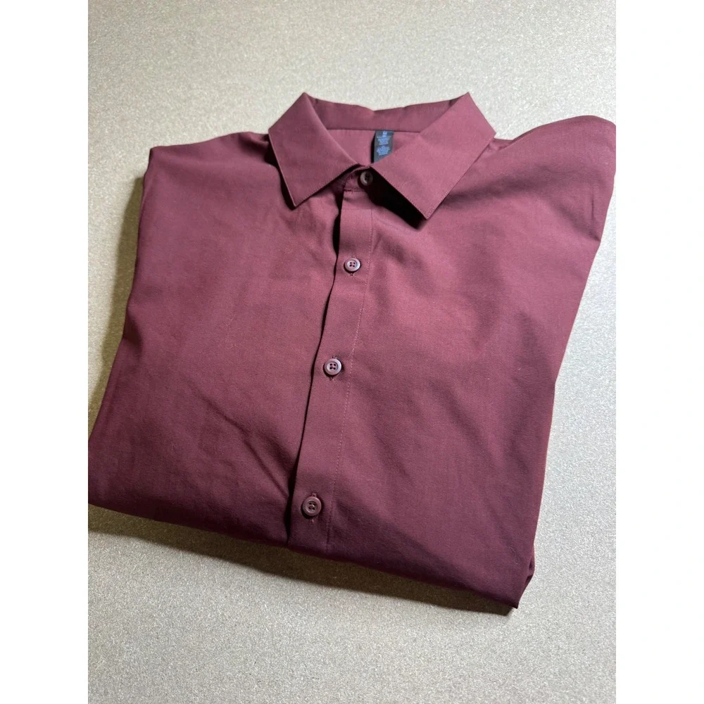 Lululemon Commission Long Sleeve Shirt Mens Medium Maroon Burgundy Button Down - Picture 2 of 7